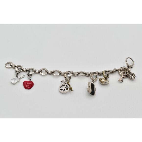 Fossil Vintage Charm Bracelet NYC Apple Camera Peace Bird Heart Key Rare BinAW - Picture 2 of 12
